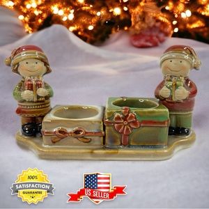 Yankee Candle Two Children With Gifts Holiday Christmas Tea Light Holder VGUC